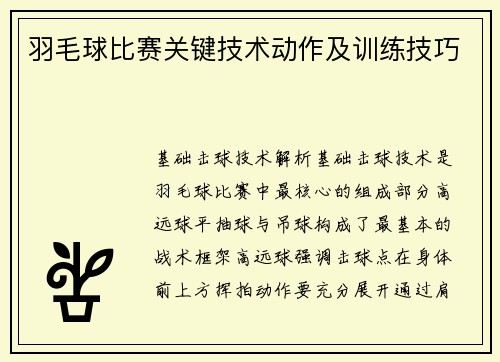 羽毛球比赛关键技术动作及训练技巧