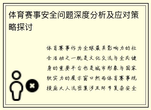 体育赛事安全问题深度分析及应对策略探讨